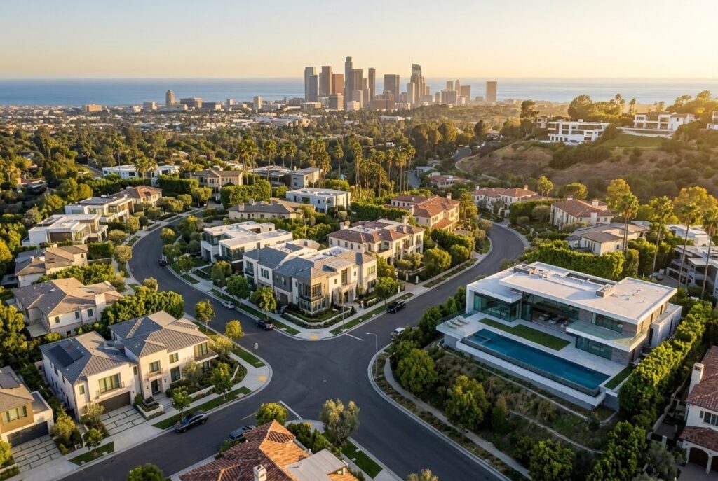 Aerial view of a Southern California luxury neighborhood representing million-dollar ZIP codes in California