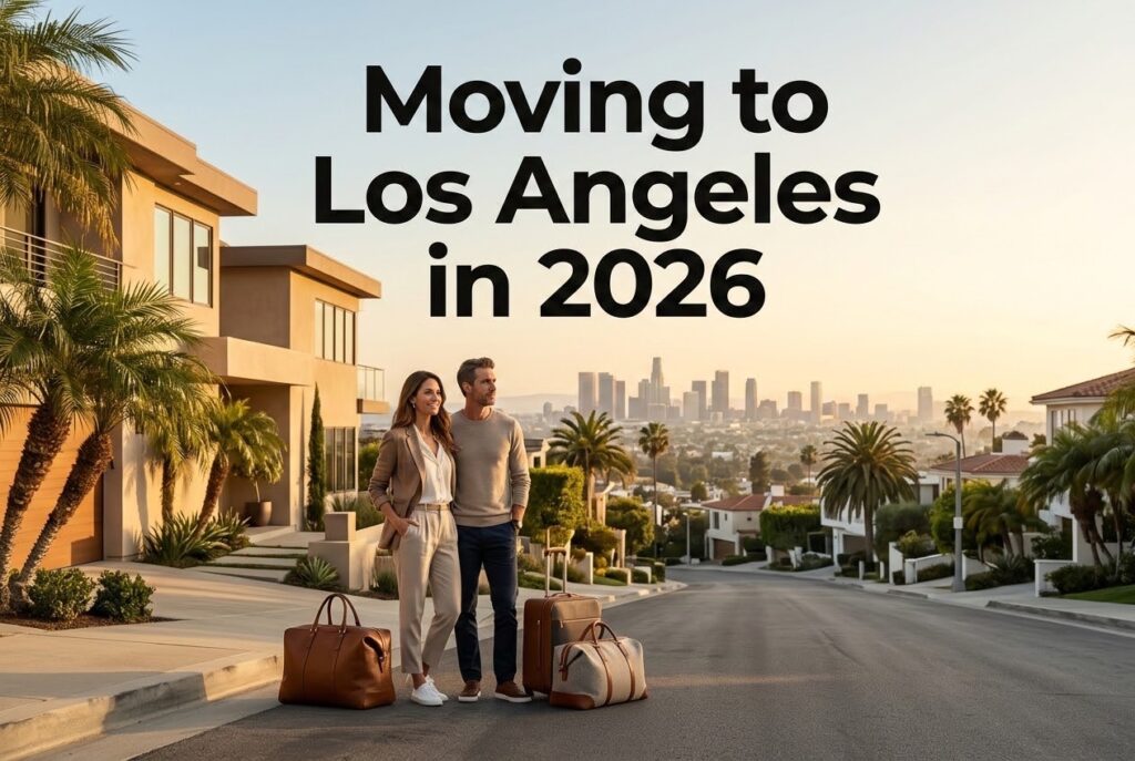 Skyline and palm-lined streets representing neighborhoods for people moving to Los Angeles in 2026