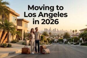 Skyline and palm-lined streets representing neighborhoods for people moving to Los Angeles in 2026